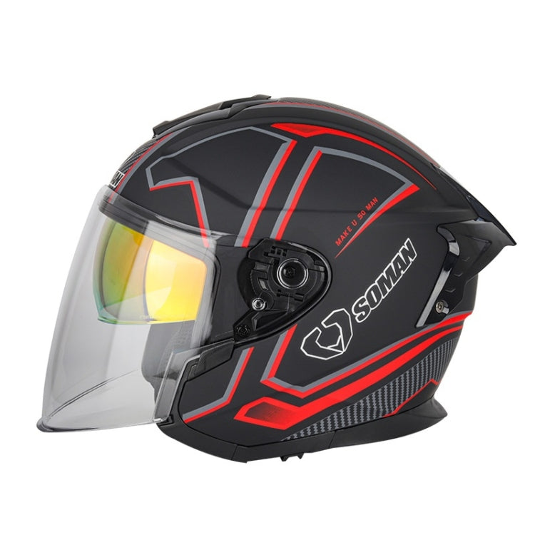 SOMAN Motorcycle Electric Bicycle Dual Lens Riding Helmet, Size: S(Black Red) - free shipping - PMC TechLife - Order now!