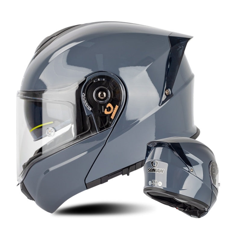 SOMAN Racing Motorcycle Double Lens Riding Safety Helmet, Size: L(Cement Gray) - Helmets by SOMAN | Online Shopping South Africa | PMC TechLife | Buy Now Pay Later Mobicred