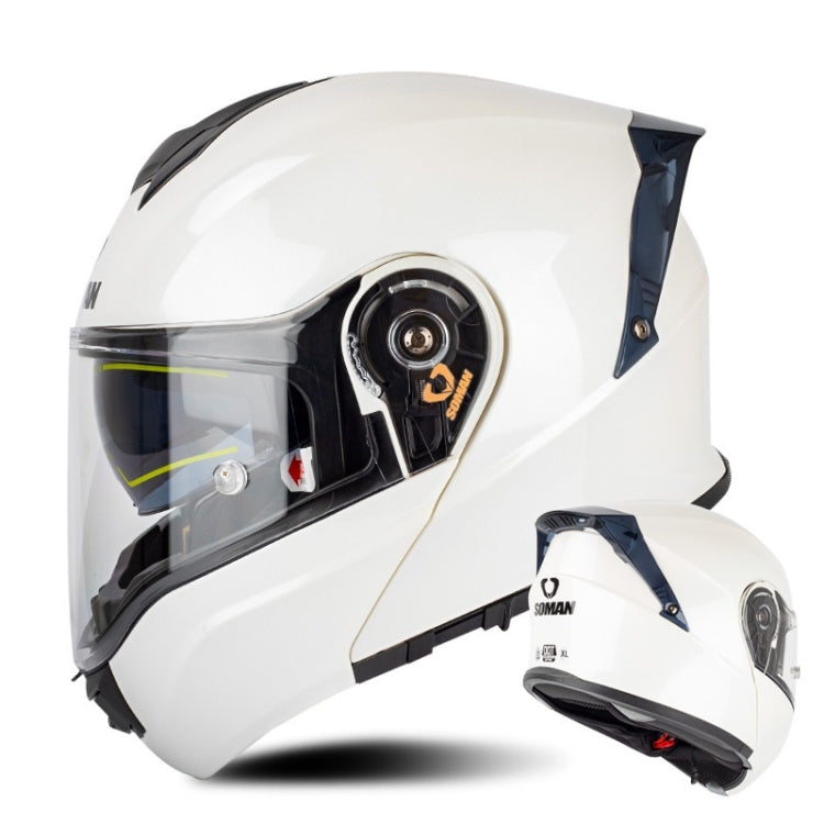SOMAN Racing Motorcycle Double Lens Riding Safety Helmet, Size: XL(Pearl White) - free shipping - PMC TechLife - Order now!