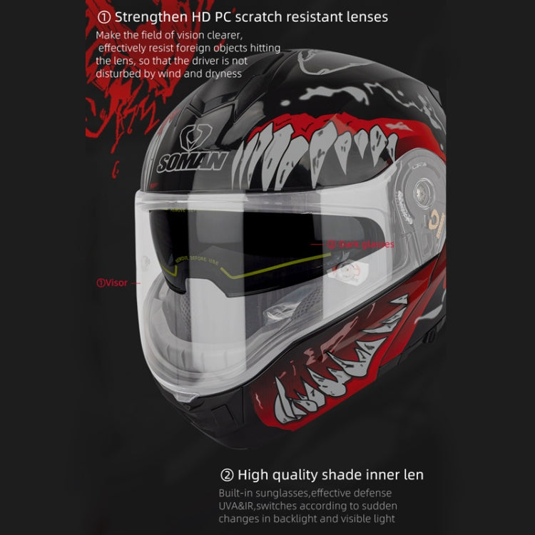 SOMAN Racing Motorcycle Double Lens Riding Safety Helmet, Size: L(Bright Black) - free shipping - PMC TechLife - Order now!