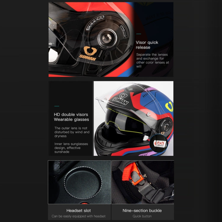 SOMAN Racing Motorcycle Double Lens Riding Safety Helmet, Size: M(Cement Gray) - free shipping - PMC TechLife - Order now!