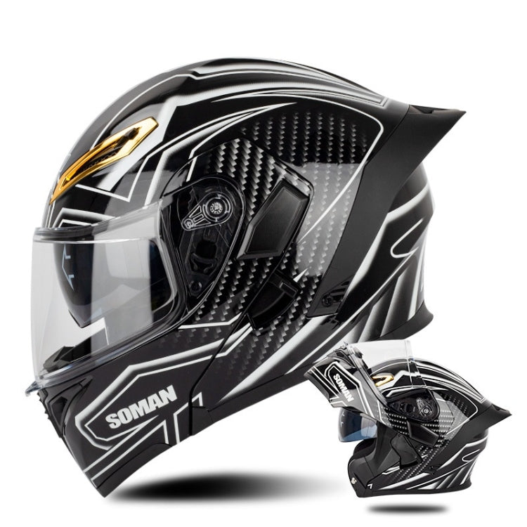 SOMAN Motorcycle Dual Lens Riding Peel-Off Full Coverage Helmet, Size: L(Bright Black White) - free shipping - PMC TechLife - Order now!
