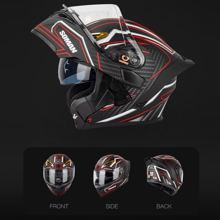 SOMAN Motorcycle Dual Lens Riding Peel-Off Full Coverage Helmet, Size: XL(Bright Black White) - free shipping - PMC TechLife - Order now!