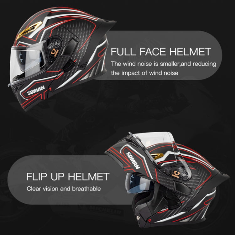 SOMAN Motorcycle Dual Lens Riding Peel-Off Full Coverage Helmet, Size: XL(Bright Black) - free shipping - PMC TechLife - Order now!