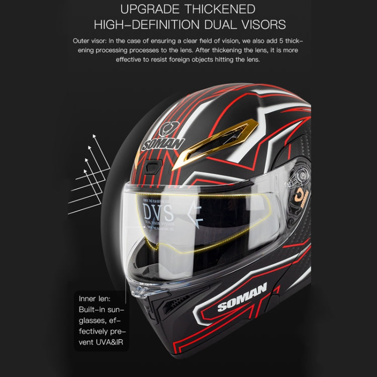 SOMAN Motorcycle Dual Lens Riding Peel-Off Full Coverage Helmet, Size: XL(Bright Black Green) - free shipping - PMC TechLife - Order now!