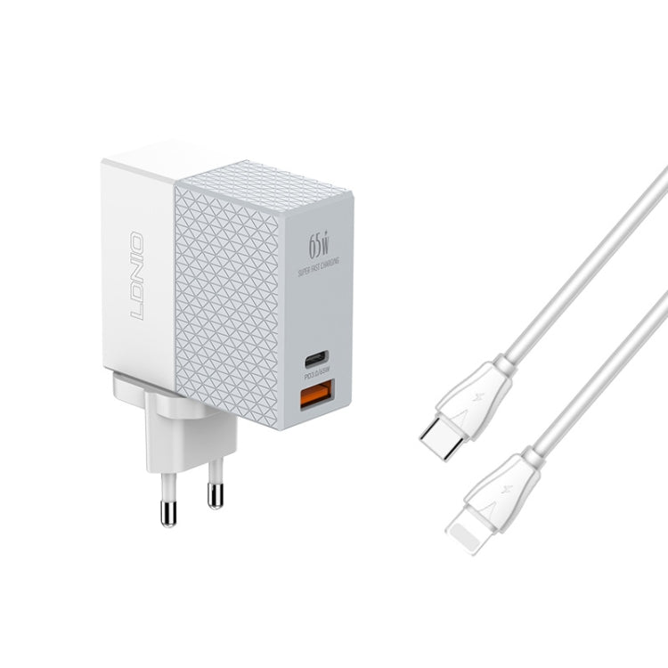 LDNIO A2620C 65W USB+Type-C/USB-C Port Dual Port Universal Phone Tablet Travel Charger(EU Plug+Type-C to 8 Pin) - free shipping - PMC TechLife - Order now!