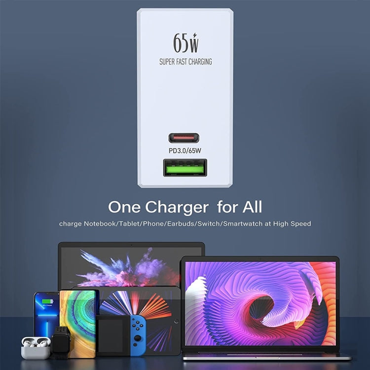 LDNIO A2620C 65W USB+Type-C/USB-C Port Dual Port Universal Phone Tablet Travel Charger(EU Plug+Type-C to 8 Pin) - free shipping - PMC TechLife - Order now!