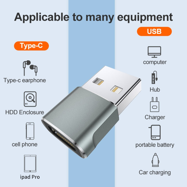 USB 2.0 Male To USB-C / Type-C Female Adapter, Support Charging & Transmission Data(Silver) - free shipping - PMC TechLife - Order now!
