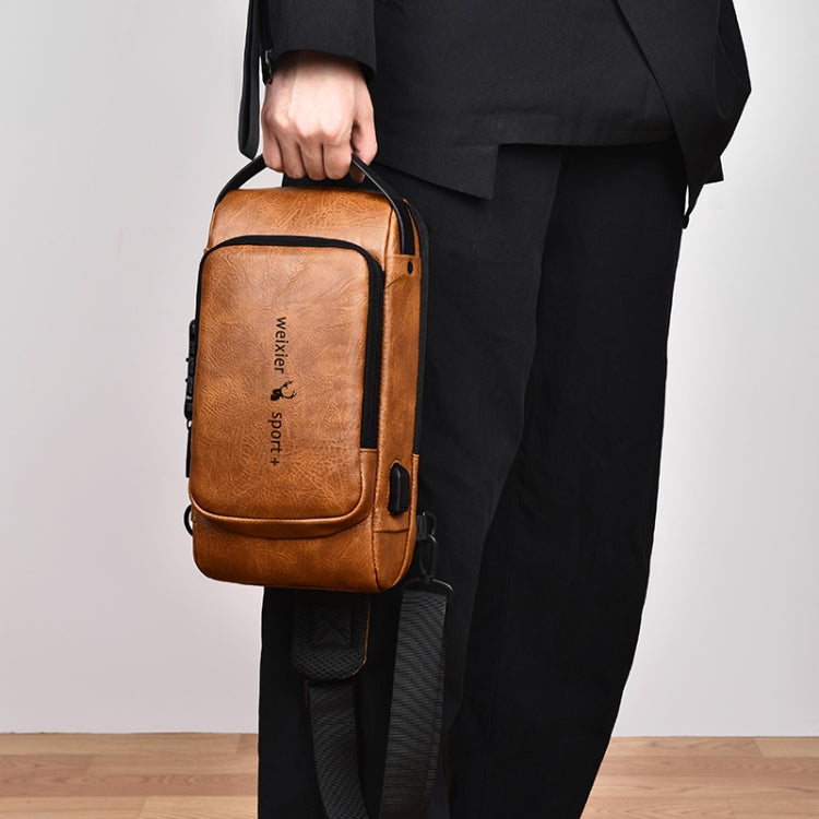 WEIXIER X318 Single Shoulder Crossbody Male Waterproof Anti-Theft Small Backpack(Light Brown) - free shipping - PMC TechLife - Order now!