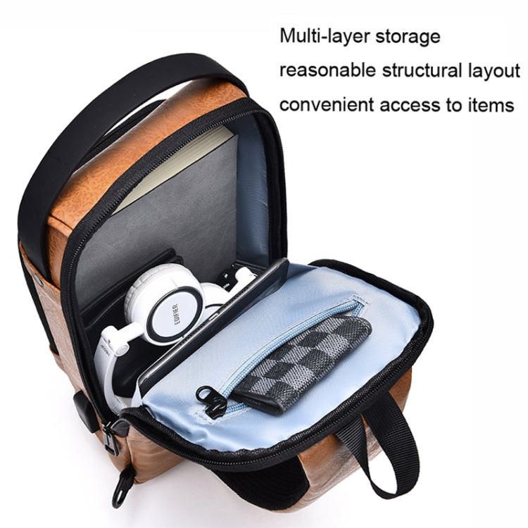WEIXIER X318 Single Shoulder Crossbody Male Waterproof Anti-Theft Small Backpack(Light Brown) - free shipping - PMC TechLife - Order now!