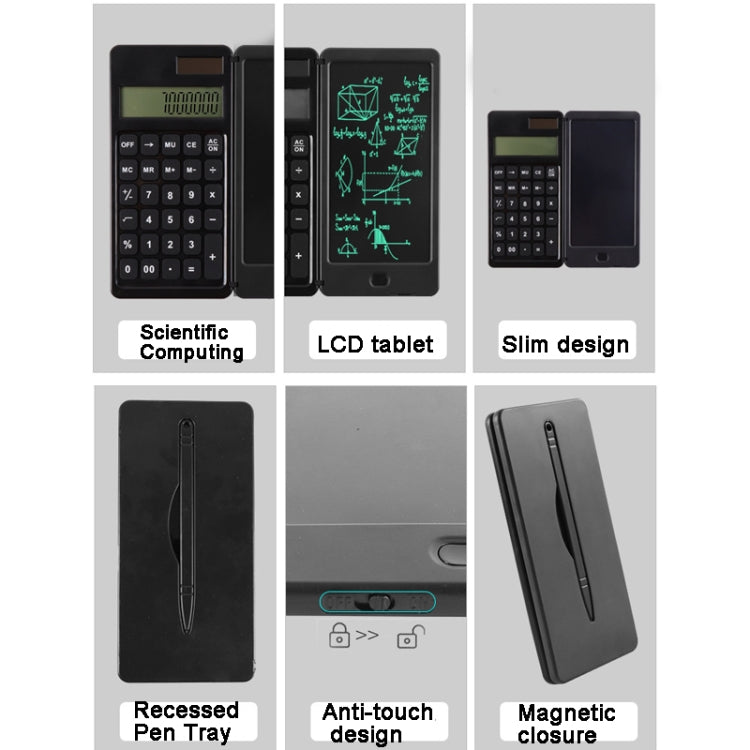 Solar Calculator Handwriting Board Learning Office Portable Folding LCD Writing Board(Black) -  by PMC TechLife | Online Shopping South Africa | PMC TechLife | Buy Now Pay Later Mobicred