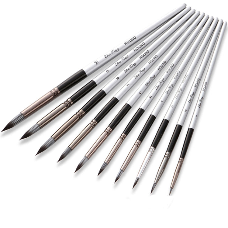 10 In 1 Nylon Hair Watercolor Paint Brush Set Wooden Handle Round Pointed Acrylic Painting Pens(Silver Black) - Art Supplies by PMC TechLife | Online Shopping South Africa | PMC TechLife | Buy Now Pay Later Mobicred