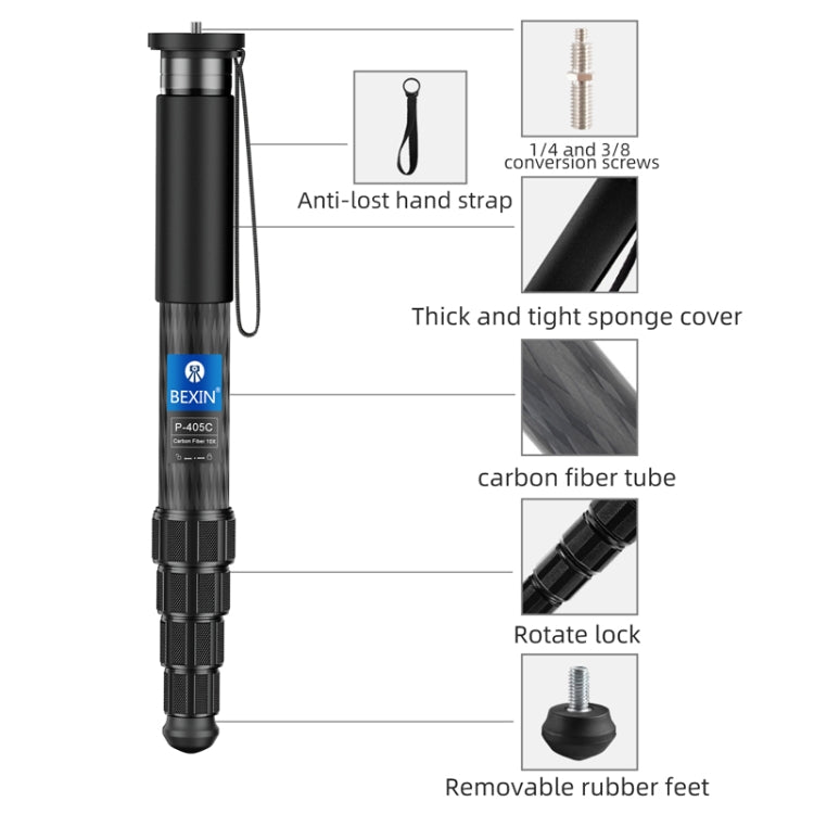 BEXIN P336CF-S Carbon Fiber Monopod Travel Shooting Mobile Phone Live Selfie Bracket Retractable Portable Monopod - Monopods by BEXIN | Online Shopping South Africa | PMC TechLife | Buy Now Pay Later Mobicred