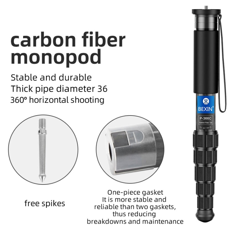 BEXIN P335CF-S Carbon Fiber Monopod Travel Shooting Mobile Phone Live Selfie Bracket Retractable Portable Monopod - Monopods by BEXIN | Online Shopping South Africa | PMC TechLife | Buy Now Pay Later Mobicred