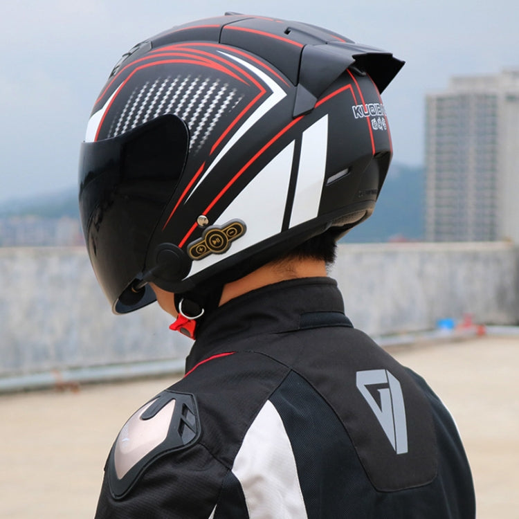KUQIBAO Motorcycle Smart Bluetooth Sun Protection Double Lens Safety Helmet, Size: XXL(Bright Black Phantom Fiber+Black Tail) - free shipping - PMC TechLife - Order now!