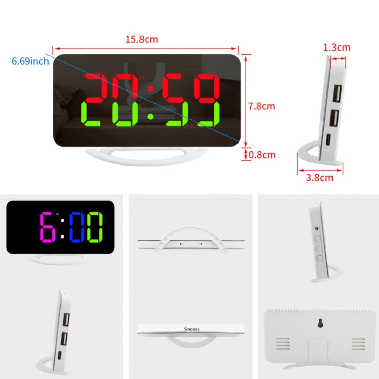 TS-8201 LED Digital Mirror Alarm Clock Big Screen Dual USB Desktop Table Clock, Color: White Shell Red Light - Alarm Clocks by PMc TechLife | Online Shopping South Africa | PMc TechLife | Buy Now Pay Later Mobicred