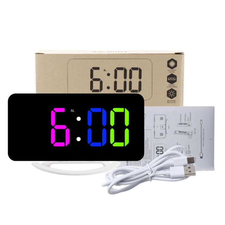 TS-8201 LED Digital Mirror Alarm Clock Big Screen Dual USB Desktop Table Clock, Color: RGB Display White Shell - free shipping - PMc TechLife - Order now!