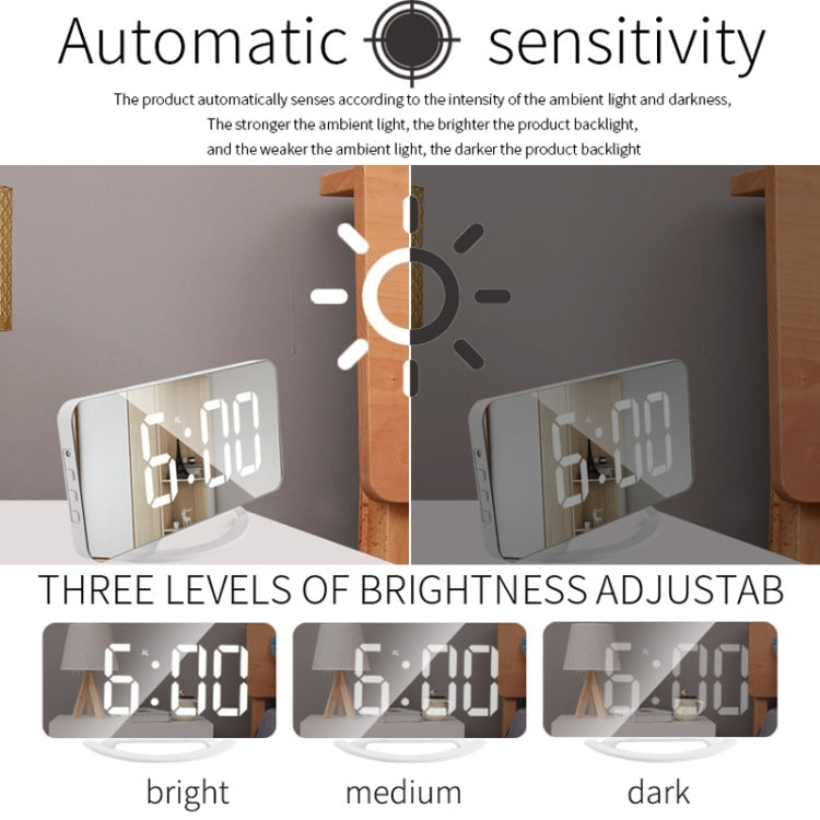 TS-8201 LED Digital Mirror Alarm Clock Big Screen Dual USB Desktop Table Clock, Color: White Shell Red Light - Alarm Clocks by PMc TechLife | Online Shopping South Africa | PMc TechLife | Buy Now Pay Later Mobicred