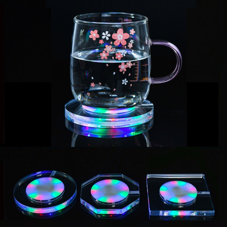 100x10mm Round USB Charging LED Light Up Acrylic Coaster Transparent Crystal Base(Colorful Light) - Car Drink Holders by PMC TechLife | Online Shopping South Africa | PMC TechLife | Buy Now Pay Later Mobicred