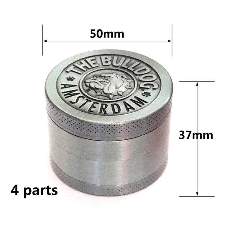 50mm  Bulldog Grinder Tobacco Herb Zinc Alloy Grinders, Spec: 4 -layer Ancient Silver - free shipping - PMC TechLife - Order now!