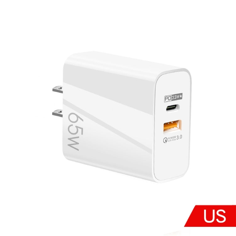 A502 65W USB-C/Type-C+USB Dual Port GaN Charger QC3.0 Laptop Universal Charger US Plug White - free shipping - PMC Jewellery - Order now!