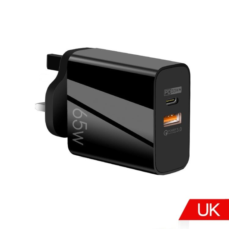 A502 65W USB-C/Type-C+USB Dual Port GaN Charger QC3.0 Laptop Universal Charger UK Plug Black - free shipping - PMC Jewellery - Order now!