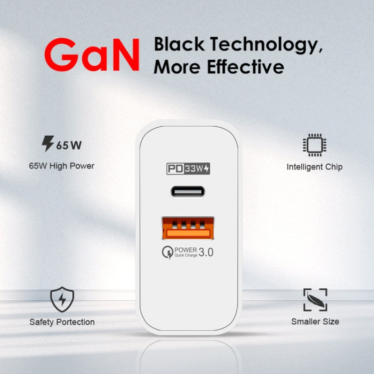 A502 65W USB-C/Type-C+USB Dual Port GaN Charger QC3.0 Laptop Universal Charger US Plug White - free shipping - PMC Jewellery - Order now!