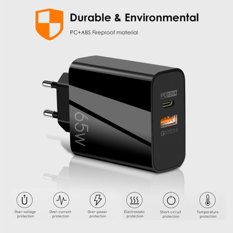 A502 65W USB-C/Type-C+USB Dual Port GaN Charger QC3.0 Laptop Universal Charger UK Plug White - free shipping - PMC Jewellery - Order now!
