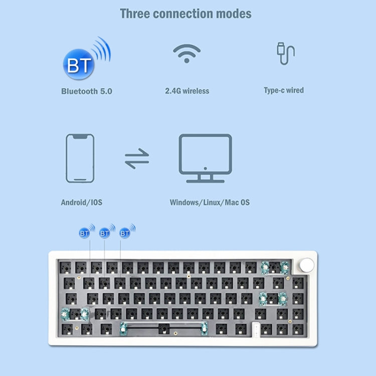 67 Keys Three-mode Customized DIY With Knob Mechanical Keyboard Kit Supports Hot Plug RGB Backlight, Color: Green - free shipping - PMC Jewellery - Order now!
