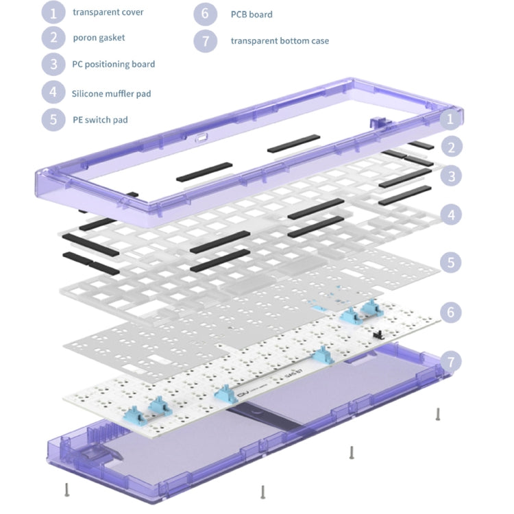 Hot Swap Shaft Wired RGB Back Light Customized Mechanical Keyboard Kit(Purple Transparent) - Other by PMC Jewellery | Online Shopping South Africa | PMC Jewellery | Buy Now Pay Later Mobicred