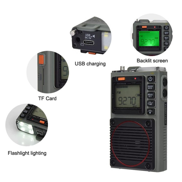 HanRongda HRD-787 High Performance Full Band Portable Bluetooth Card SOS Warning LED Lighting Radio(Green) - free shipping - PMC Jewellery - Order now!