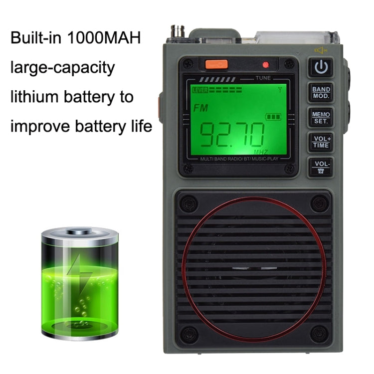 HanRongda HRD-787 High Performance Full Band Portable Bluetooth Card SOS Warning LED Lighting Radio(Green) - free shipping - PMC Jewellery - Order now!