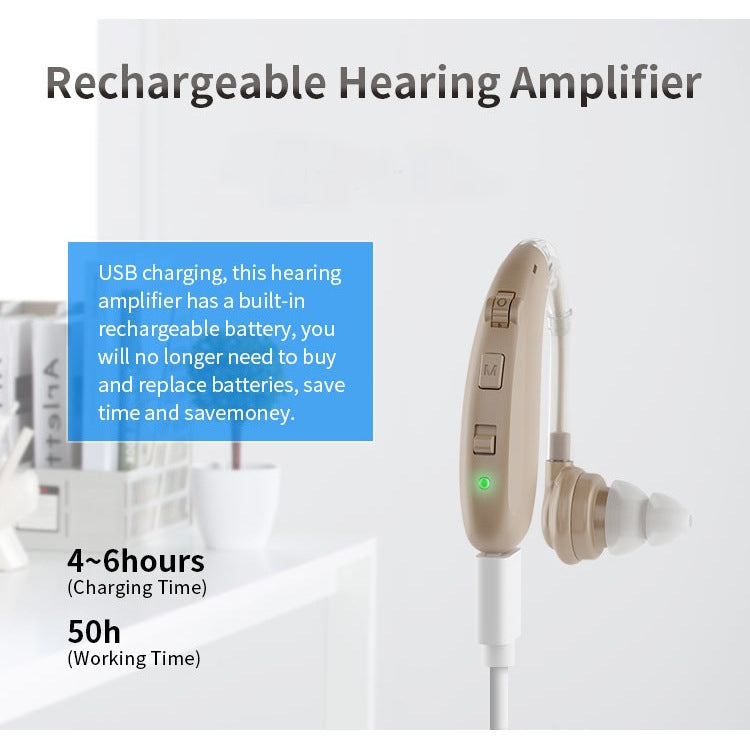 USB Charging Earhook Noise Reduction Hearing Aid Sound Amplifier(Silver) - Hearing Aids by PMC TechLife | Online Shopping South Africa | PMC TechLife | Buy Now Pay Later Mobicred