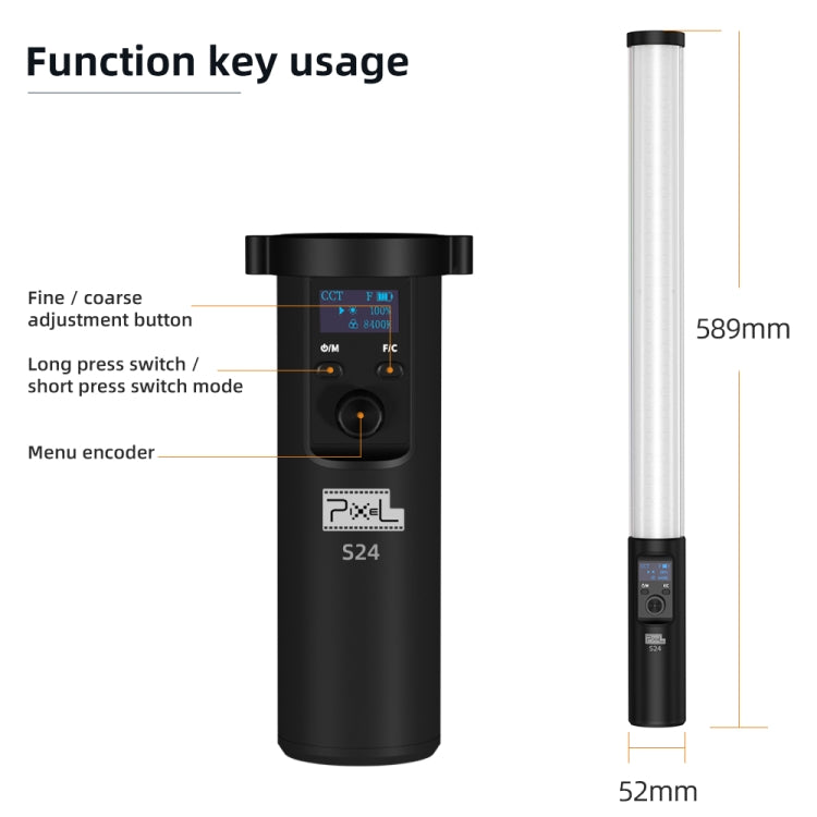 Pixel S24 RGB Fill Light Rod Handheld Portable Color Icelet Outdoor Videos Live Broadcast Studio Camera Stick Lamp(Standard Set+US Plug Adapter) - free shipping - PMC TechLife - Order now!