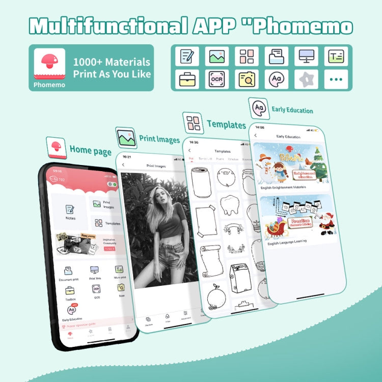 Phomemo T02 Standard Error Mini Pocket Small Portable Bluetooth Phone Photo Label Thermal Printer(White Green) - Photo Printers by Huawei | Online Shopping South Africa | PMC Jewellery | Buy Now Pay Later Mobicred