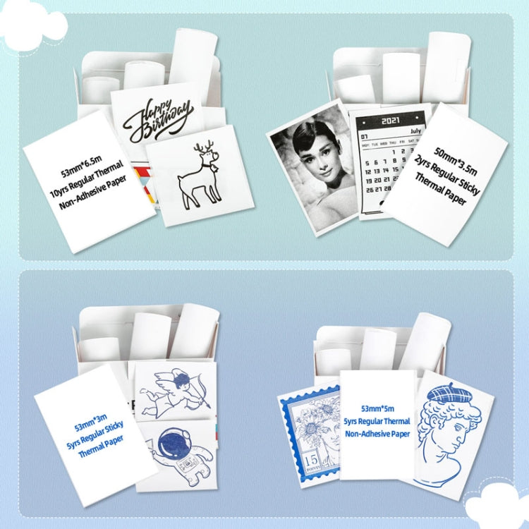 For Phomemo T02 3rolls Bluetooth Printer Thermal Paper Label Paper 53mmx6.5m 10 Years Black on White No Adhesive - Printer Accessories by Phomemo | Online Shopping South Africa | PMC TechLife