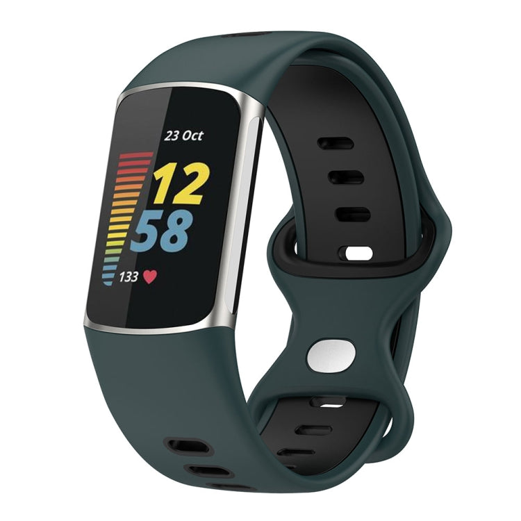 For Fitbit Charge 5 Smart Watch Sports Waterproof Two-Color Silicone Band(Olive Green Black) - Watch Bands by PMC TechLife | Online Shopping South Africa | PMC TechLife | Buy Now Pay Later Mobicred