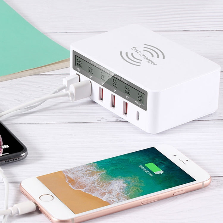 818F 5 USB Ports + Type-C Multifunctional Multi-Port Wireless Charger, Style: EU Plug (Black) - Multifunction Charger by PMC TechLife | Online Shopping South Africa | PMC TechLife | Buy Now Pay Later Mobicred
