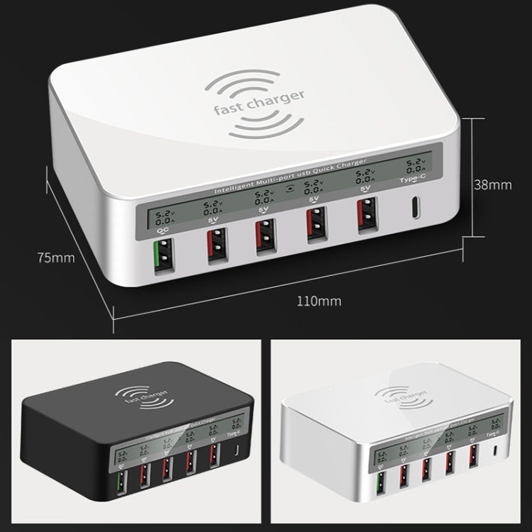 818F 5 USB Ports + Type-C Multifunctional Multi-Port Wireless Charger, Style: EU Plug (Black) - Multifunction Charger by PMC TechLife | Online Shopping South Africa | PMC TechLife | Buy Now Pay Later Mobicred