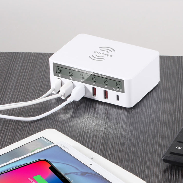818F 5 USB Ports + Type-C Multifunctional Multi-Port Wireless Charger, Style: EU Plug (Black) - Multifunction Charger by PMC TechLife | Online Shopping South Africa | PMC TechLife | Buy Now Pay Later Mobicred