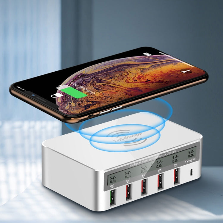 818F 5 USB Ports + Type-C Multifunctional Multi-Port Wireless Charger, Style: EU Plug (Black) - Multifunction Charger by PMC TechLife | Online Shopping South Africa | PMC TechLife | Buy Now Pay Later Mobicred