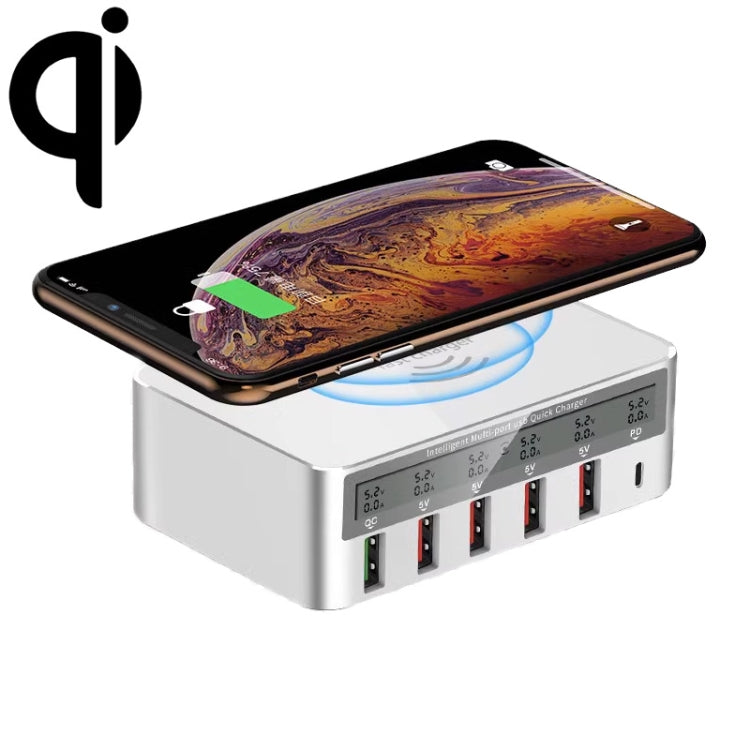 818PF 5 USB Ports + Type-C Smart Digital Display Wireless Phone Charger, Style: AU Plug (White) - Multifunction Charger by PMC TechLife | Online Shopping South Africa | PMC TechLife | Buy Now Pay Later Mobicred