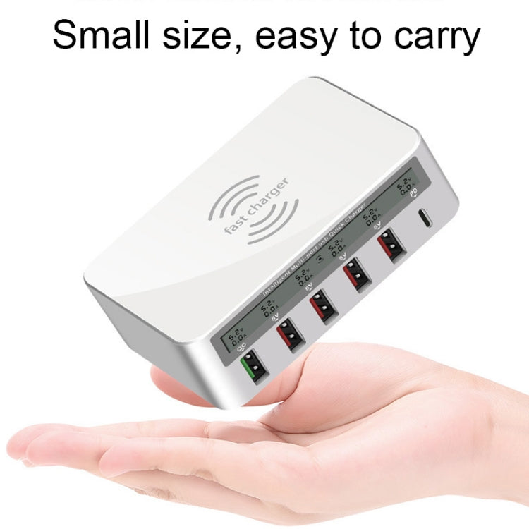 818PF 5 USB Ports + Type-C Smart Digital Display Wireless Phone Charger, Style: US Plug (White) - Multifunction Charger by PMC TechLife | Online Shopping South Africa | PMC TechLife | Buy Now Pay Later Mobicred
