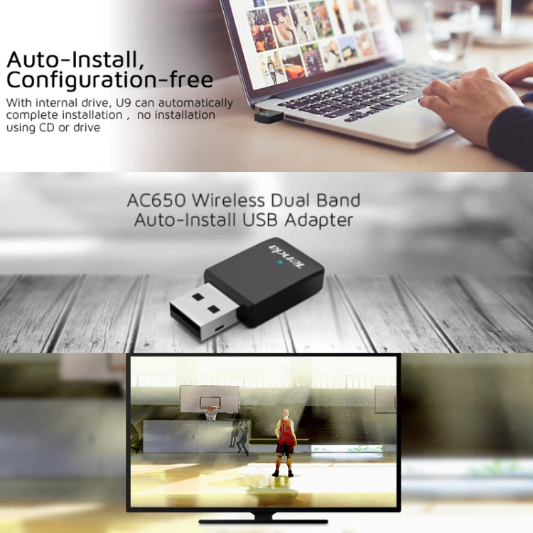 Tenda U9 650Mbs Drive-Free USB Wireless Network Card 5G Dual Band Desktop Laptop WiFi Receiver - free shipping - PMC TechLife - Order now!