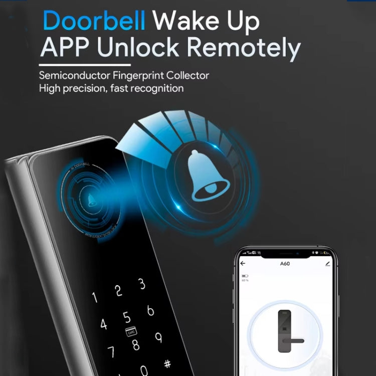 A60 Smart Fingerprint Password Door Lock With Doorbell, Spec: Tuya APP Version Gold - Door Lock by PMc TechLife | Online Shopping South Africa | PMc TechLife | Buy Now Pay Later Mobicred