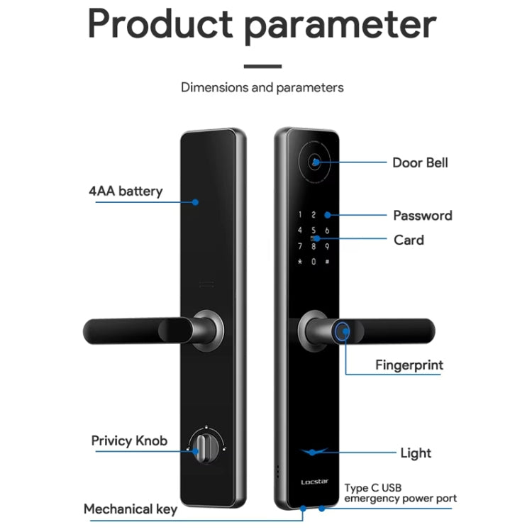 A60 Smart Fingerprint Password Door Lock With Doorbell, Spec: Basic Version Gray - Door Lock by PMc TechLife | Online Shopping South Africa | PMc TechLife | Buy Now Pay Later Mobicred