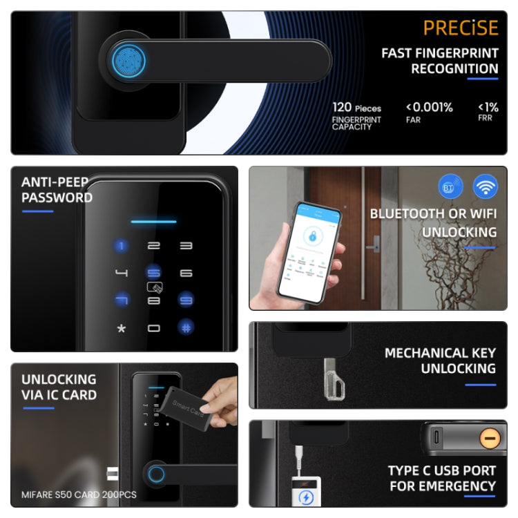 C89 Smart Fingerprint Password Lock Home Indoor Door TUYA System Lock(Silver) - Door Lock by PMc TechLife | Online Shopping South Africa | PMc TechLife | Buy Now Pay Later Mobicred