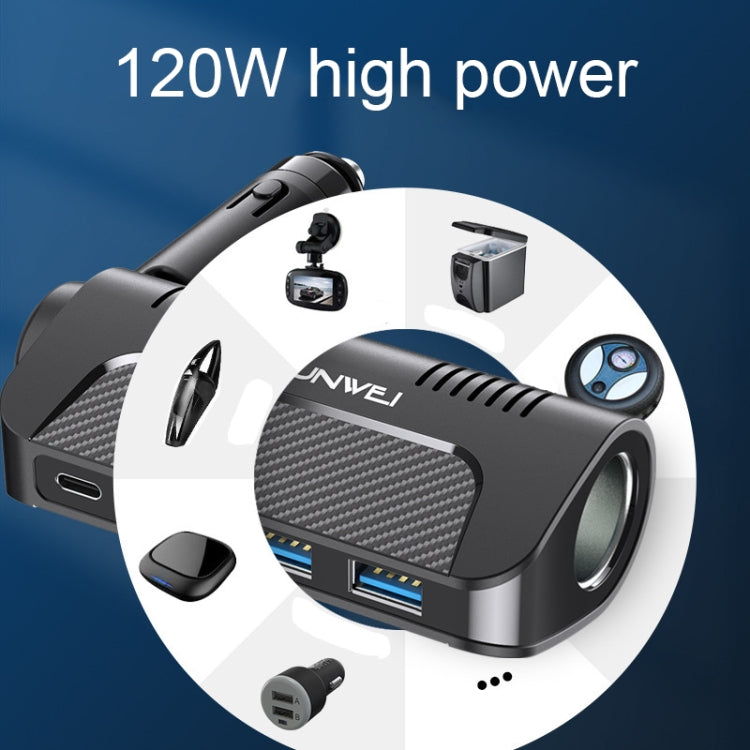 SHUNWEI SD-1920 120W PD18W+5A 3-Port USB Car Multifunctional Rotatable Fast Charger(Black) - Car Charger by SHUNWEI | Online Shopping South Africa | PMC TechLife | Buy Now Pay Later Mobicred