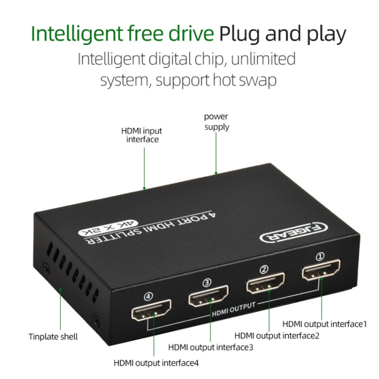 FJGEAR FJ-SM4K104 HD Audio/Video Splitter HDMI 1 In 4 Splitter(EU Plug) - free shipping - PMC Jewellery - Order now!