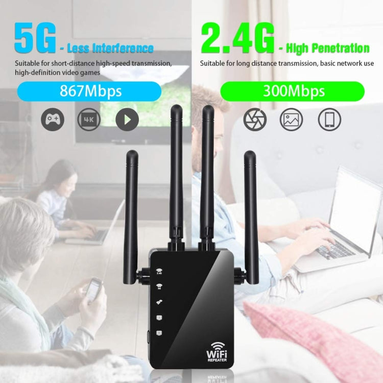 5G/2.4G 1200Mbps WiFi Range Extender WiFi Repeater With 2 Ethernet Ports EU Plug White - Broadband Amplifiers by PMC Jewellery | Online Shopping South Africa | PMC Jewellery | Buy Now Pay Later Mobicred